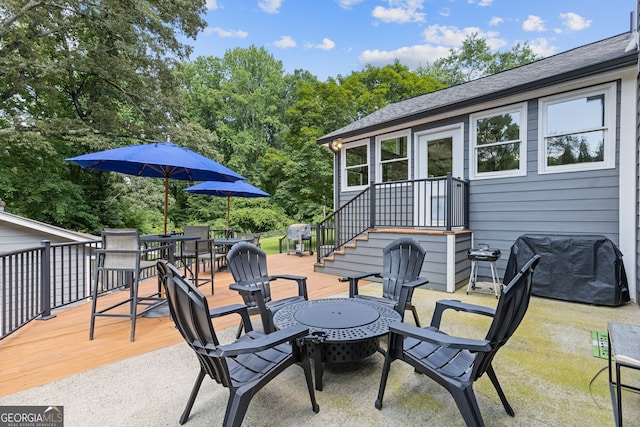 2421 Pittman Cir, Cumming, GA 30040 - view of patio with outdoor dining area, grilling area, and a wooden deck