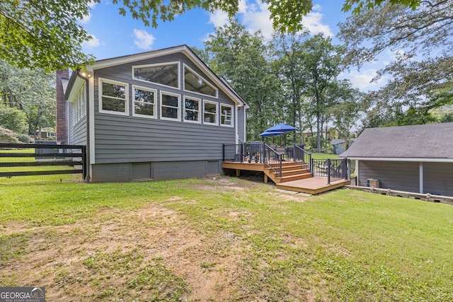 2421 Pittman Cir, Cumming, GA 30040 - rear view of property with a wooden deck and crawl space