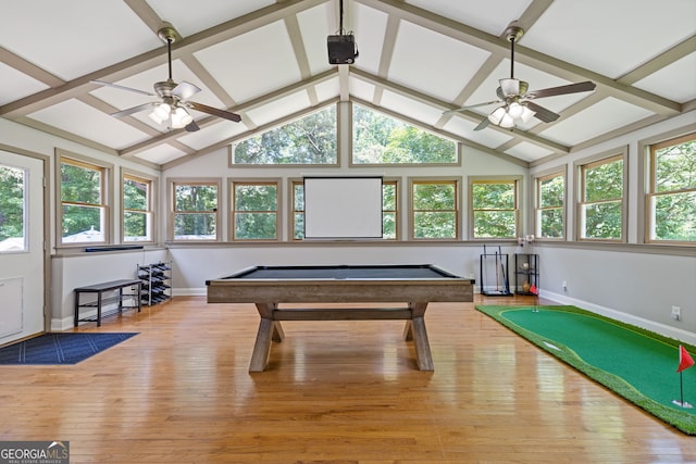 2421 Pittman Cir, Cumming, GA 30040 - game room with billiards, hardwood / wood-style flooring, and ceiling fan