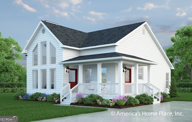 0 Nocona Trl, Ellijay, GA 30536 - view of front of property with covered porch, a front yard, and a shingled roof