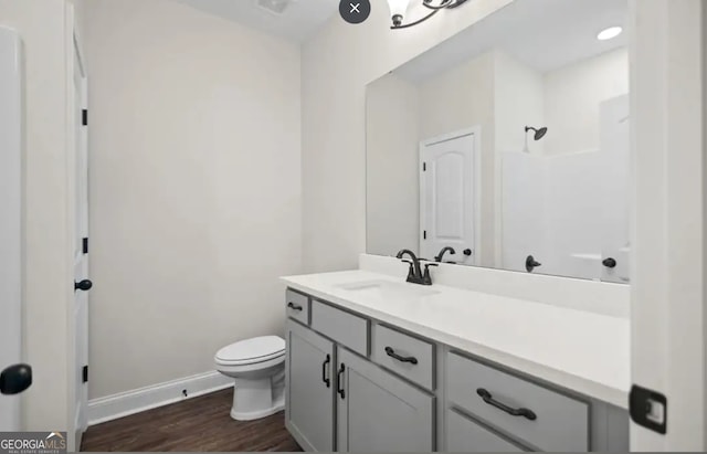 0 Nocona Trl, Ellijay, GA 30536 - bathroom featuring vanity, wood finished floors, and a shower