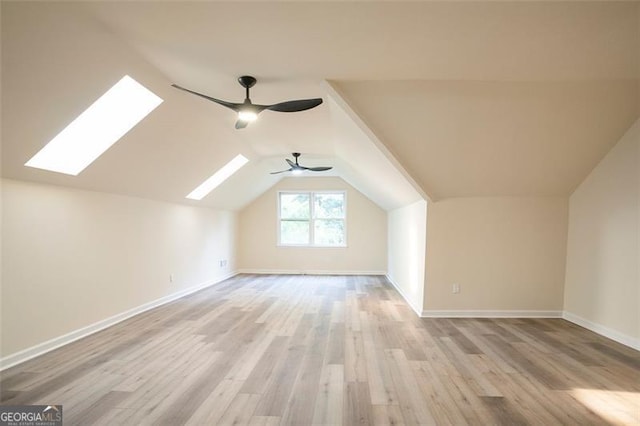 300 Saddle Creek Ln, Roswell, GA 30076 - bonus room with a skylight, a ceiling fan, light wood finished floors, and lofted ceiling