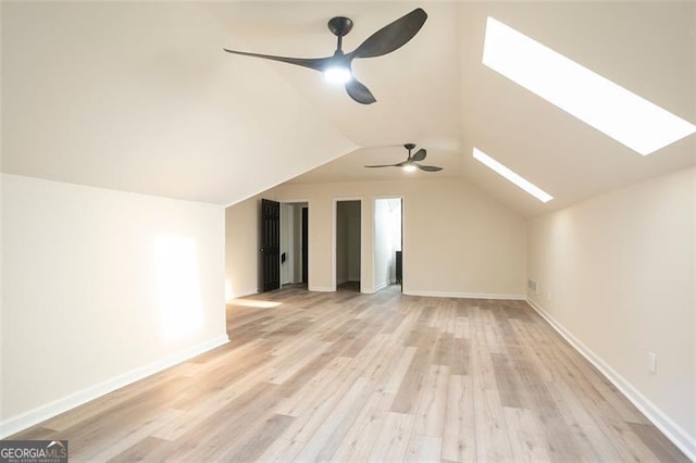 300 Saddle Creek Ln, Roswell, GA 30076 - bonus room with a ceiling fan, a skylight, light wood-style flooring, and vaulted ceiling
