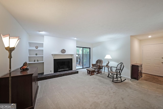 3907 Cedar Cir, Tucker, GA 30084 - carpeted living room featuring a brick fireplace and built in features