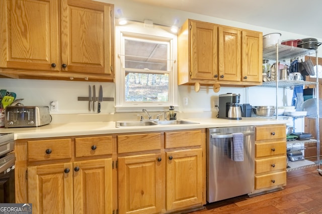 444 Miners Mountain Rd, Sautee Nacoochee, GA 30571 - kitchen with dishwasher, light countertops, and wood finished floors