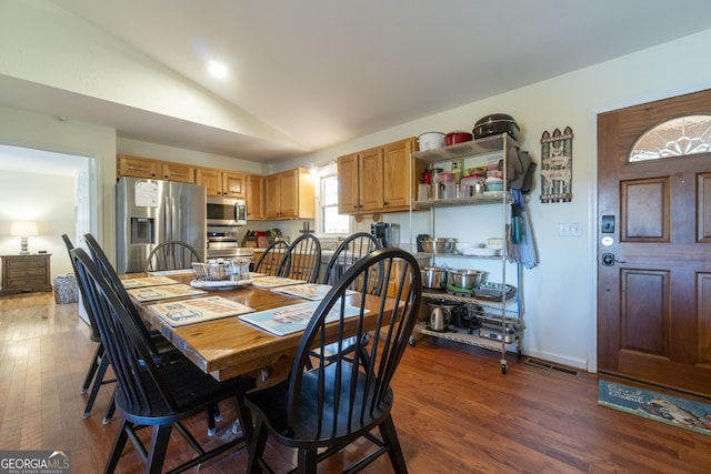 444 Miners Mountain Rd, Sautee Nacoochee, GA 30571 - dining space with lofted ceiling and dark wood-style floors