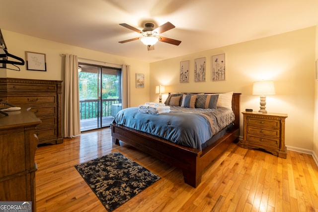 444 Miners Mountain Rd, Sautee Nacoochee, GA 30571 - bedroom with access to outside, light wood-style flooring, and ceiling fan
