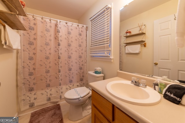 444 Miners Mountain Rd, Sautee Nacoochee, GA 30571 - full bathroom with vanity, tile patterned flooring, and a shower with shower curtain