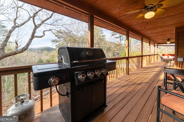 444 Miners Mountain Rd, Sautee Nacoochee, GA 30571 - deck featuring ceiling fan and grilling area
