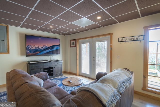 444 Miners Mountain Rd, Sautee Nacoochee, GA 30571 - living area with french doors, plenty of natural light, recessed lighting, and a paneled ceiling