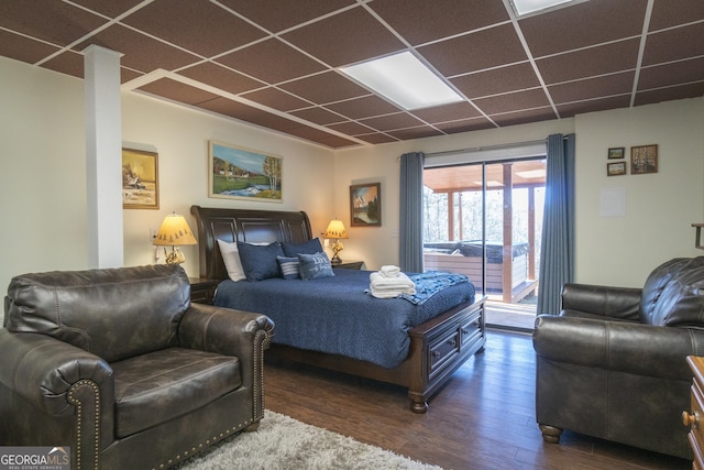 444 Miners Mountain Rd, Sautee Nacoochee, GA 30571 - bedroom with access to outside, wood finished floors, and a paneled ceiling