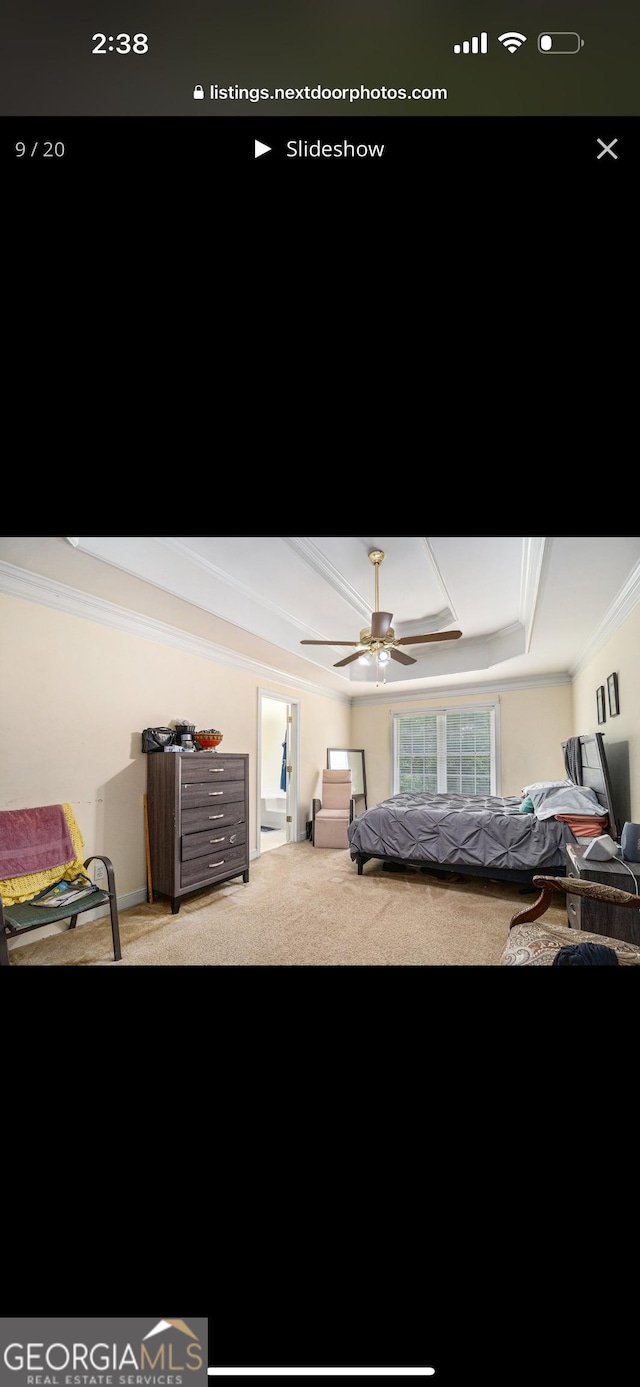 3514 Blackberry, Conyers, GA 30094 - carpeted bedroom featuring a tray ceiling and ornamental molding