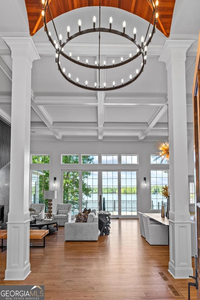 1230 Lake Club Dr, Greensboro, GA 30642 - lobby with beamed ceiling and coffered ceiling