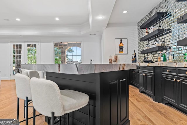 1230 Lake Club Dr, Greensboro, GA 30642 - indoor bar with light wood-type flooring, ornamental molding, and recessed lighting