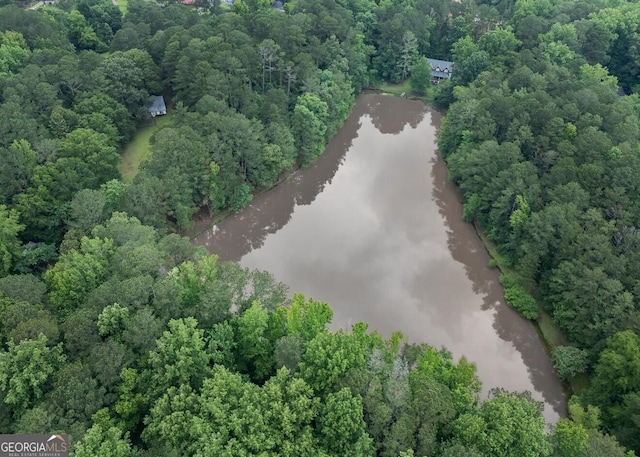 6111 Old Monticello St SE, Covington, GA 30014 - aerial view of property and surrounding area featuring a large body of water and a heavily wooded area