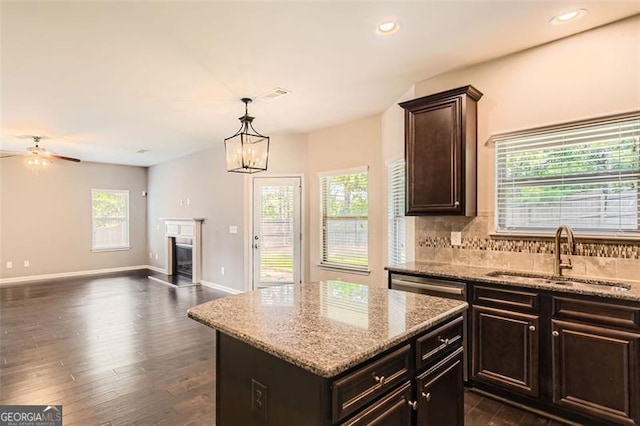 219 Sleepy Way, Canton, GA 30114 - kitchen with plenty of natural light, dark wood-style flooring, recessed lighting, and decorative backsplash