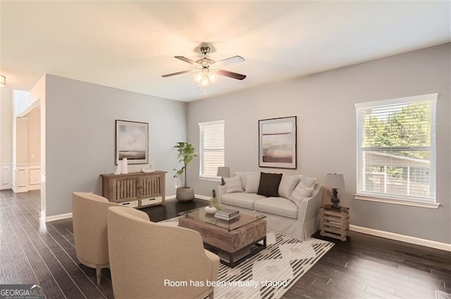 219 Sleepy Way, Canton, GA 30114 - living room with dark wood-style flooring and a ceiling fan