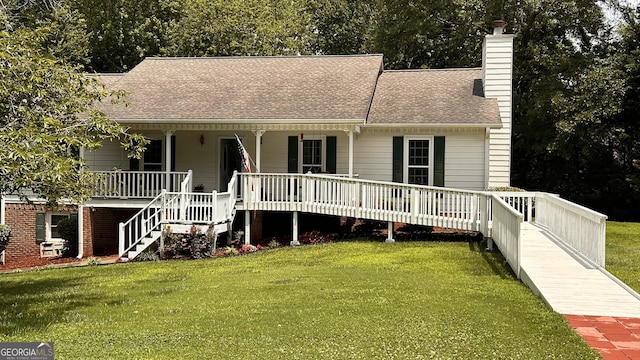 5904 Clairmont Way, Powder Springs, GA 30127 - view of front facade with a chimney, a front lawn, a porch, and roof with shingles