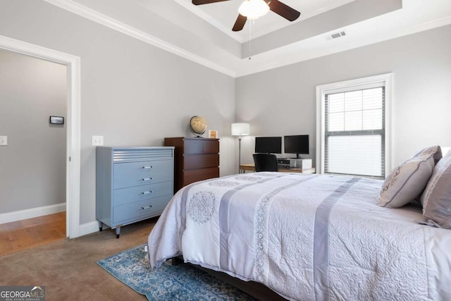 1903 Anjaco Rd NW Unit 5, Atlanta, GA 30309 - bedroom with a raised ceiling, carpet, crown molding, and ceiling fan