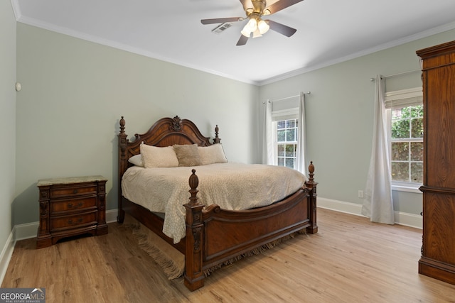 3095 Chattahoochee Trce, Gainesville, GA 30506 - bedroom featuring light wood finished floors, crown molding, and a ceiling fan