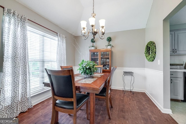 148 Fire Thorn, Pooler, GA 31322 - dining area featuring a chandelier, healthy amount of natural light, wood finished floors, and lofted ceiling