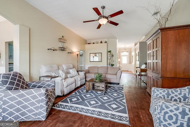 148 Fire Thorn, Pooler, GA 31322 - living room with ceiling fan, dark wood-style flooring, and arched walkways
