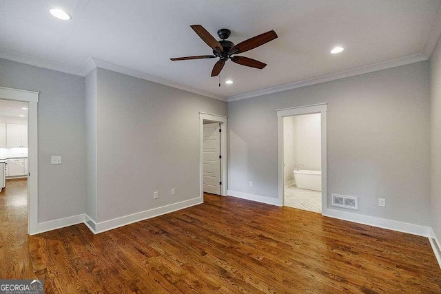 175 Pinecrest Ct, Athens, GA 30605 - unfurnished bedroom featuring crown molding, recessed lighting, wood finished floors, and ensuite bath