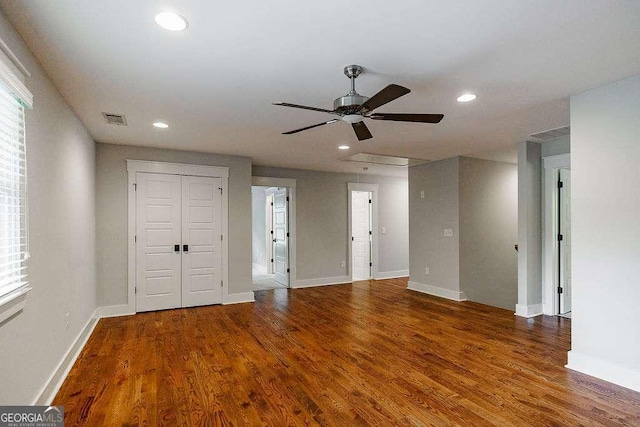 175 Pinecrest Ct, Athens, GA 30605 - unfurnished living room featuring a ceiling fan, recessed lighting, and wood finished floors