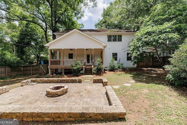 175 Pinecrest Ct, Athens, GA 30605 - view of front of property with a fire pit, a ceiling fan, a fenced backyard, and a patio