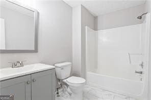 5484 Denny Dr, Atlanta, GA 30349 - bathroom with marble finish floors, vanity, and shower / washtub combination