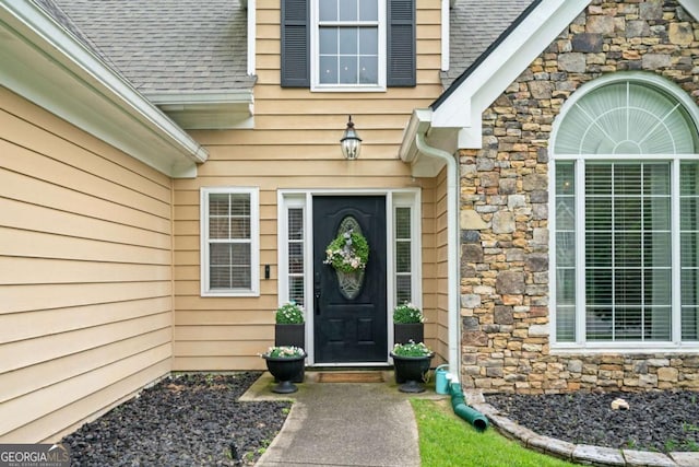 1825 Millstone Ct, Alpharetta, GA 30004 - view of exterior entry with stone siding and roof with shingles