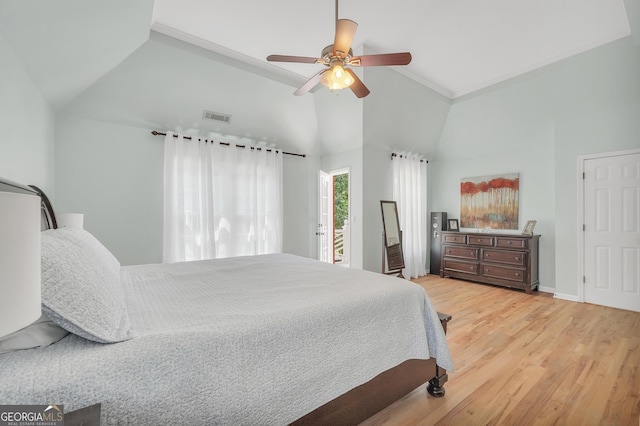 100 Castlebrook Chase, Tyrone, GA 30290 - bedroom featuring vaulted ceiling, light wood finished floors, access to outside, and ceiling fan