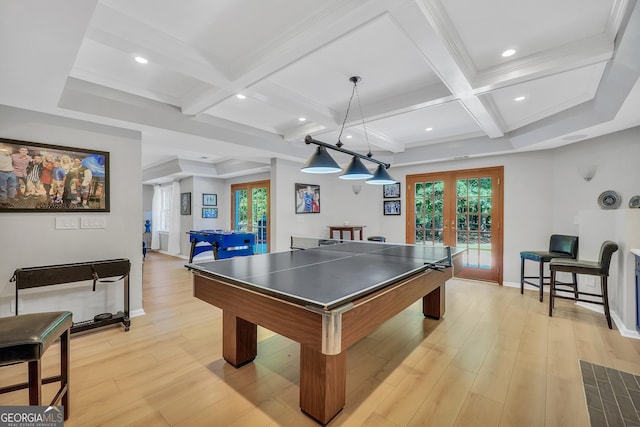 100 Castlebrook Chase, Tyrone, GA 30290 - recreation room with french doors, billiards table, coffered ceiling, healthy amount of natural light, and beam ceiling