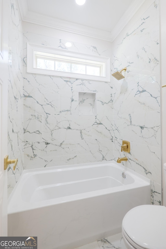 1112 Old Meadow Rd, Valdosta, GA 31605 - full bathroom featuring shower / bath combination, crown molding, and healthy amount of natural light