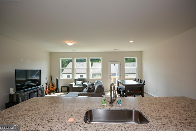 428 Whitetail Cir, Canton, GA 30115 - kitchen featuring light stone countertops and recessed lighting