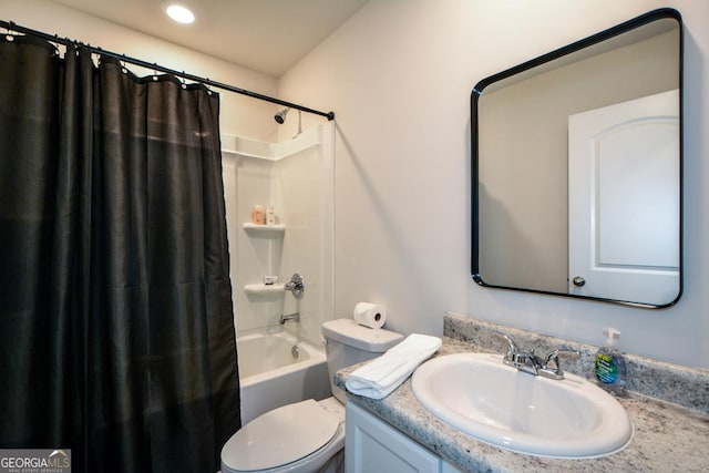 428 Whitetail Cir, Canton, GA 30115 - bathroom with vanity, shower / bathtub combination with curtain, and recessed lighting