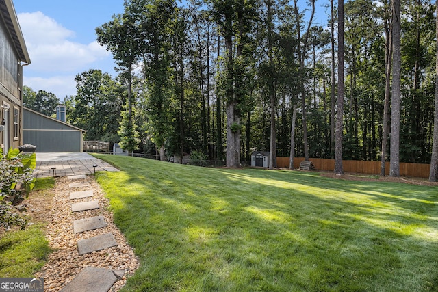 5086 N Woodbridge Trl, Stone Mountain, GA 30088 - fenced backyard featuring a shed and a patio area