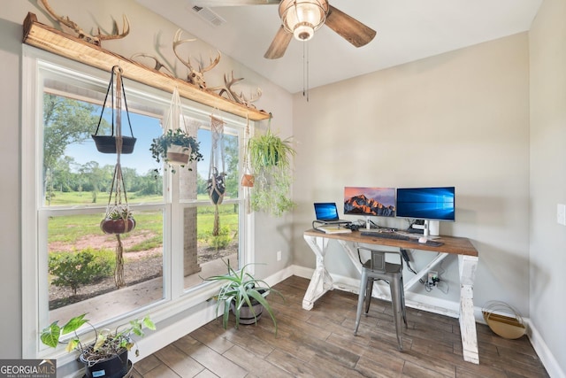 357 Old Driver Rd, Whitesburg, GA 30185 - office area with ceiling fan and wood finished floors