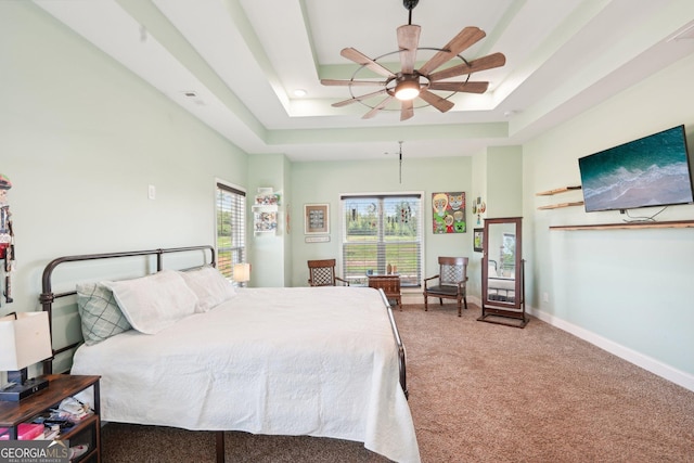 357 Old Driver Rd, Whitesburg, GA 30185 - bedroom featuring a tray ceiling, carpet floors, and ceiling fan