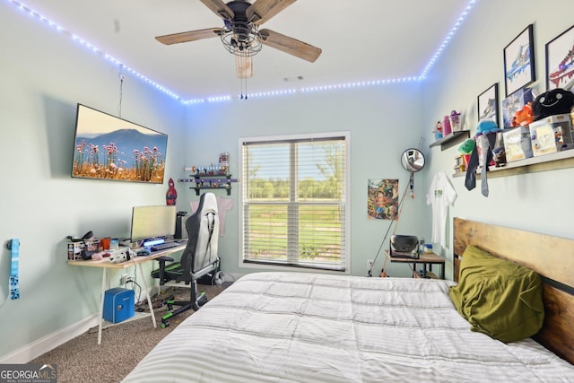 357 Old Driver Rd, Whitesburg, GA 30185 - carpeted bedroom featuring an office area and a ceiling fan