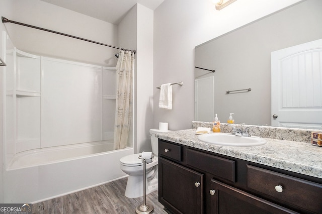 111 Point View Dr, Canton, GA 30114 - bathroom with wood finished floors, vanity, and shower / bath combo