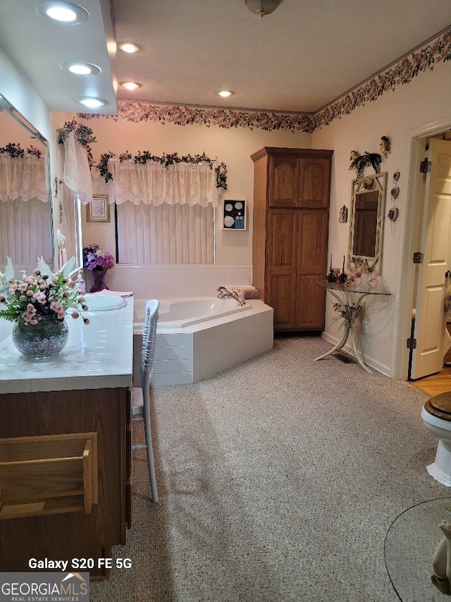 1904 S State Line Rd, Lagrange, GA 30240 - full bathroom featuring vanity, a garden tub, and recessed lighting