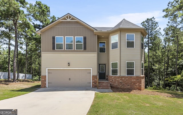 155 Shetland Pines Dr, Macon, GA 31216 - view of front facade with brick siding, a garage, driveway, entry steps, and board and batten siding
