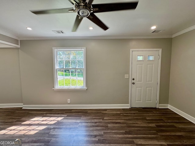1930 Northbrook Ave, Macon, GA 31201 - entrance foyer featuring crown molding, dark wood finished floors, ceiling fan, and recessed lighting