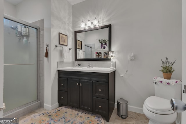 259 Coweta St, Senoia, GA 30276 - full bath with a stall shower, vanity, and tasteful backsplash