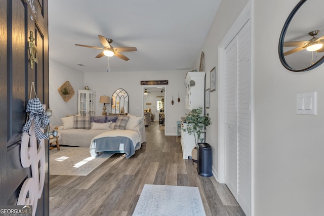 259 Coweta St, Senoia, GA 30276 - bedroom featuring wood finished floors and ceiling fan