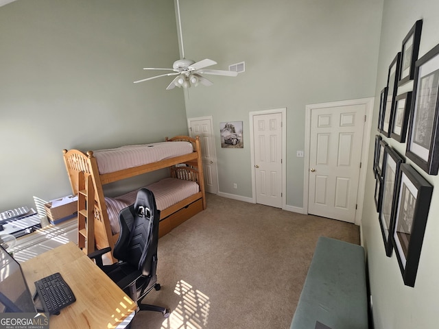200 Chaparral Trce, Tyrone, GA 30290 - bedroom featuring a high ceiling, carpet flooring, a desk, and ceiling fan
