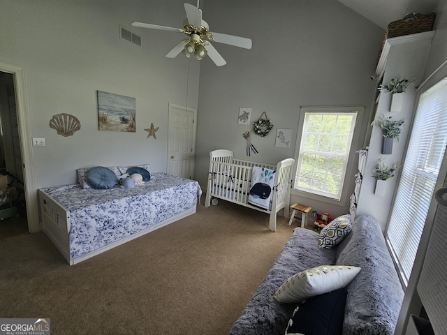 200 Chaparral Trce, Tyrone, GA 30290 - carpeted bedroom with high vaulted ceiling and ceiling fan