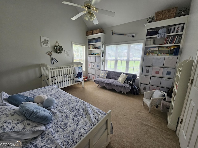 200 Chaparral Trce, Tyrone, GA 30290 - carpeted bedroom featuring a ceiling fan and high vaulted ceiling