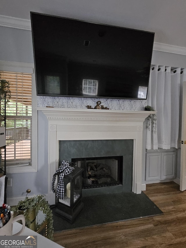 200 Chaparral Trce, Tyrone, GA 30290 - detailed view of ornamental molding, wood finished floors, and a fireplace with flush hearth